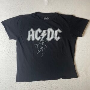 ACDC Graphic T-Shirt Mens Large Black Rock Band Lightning Bolt Short Sleeve Tee